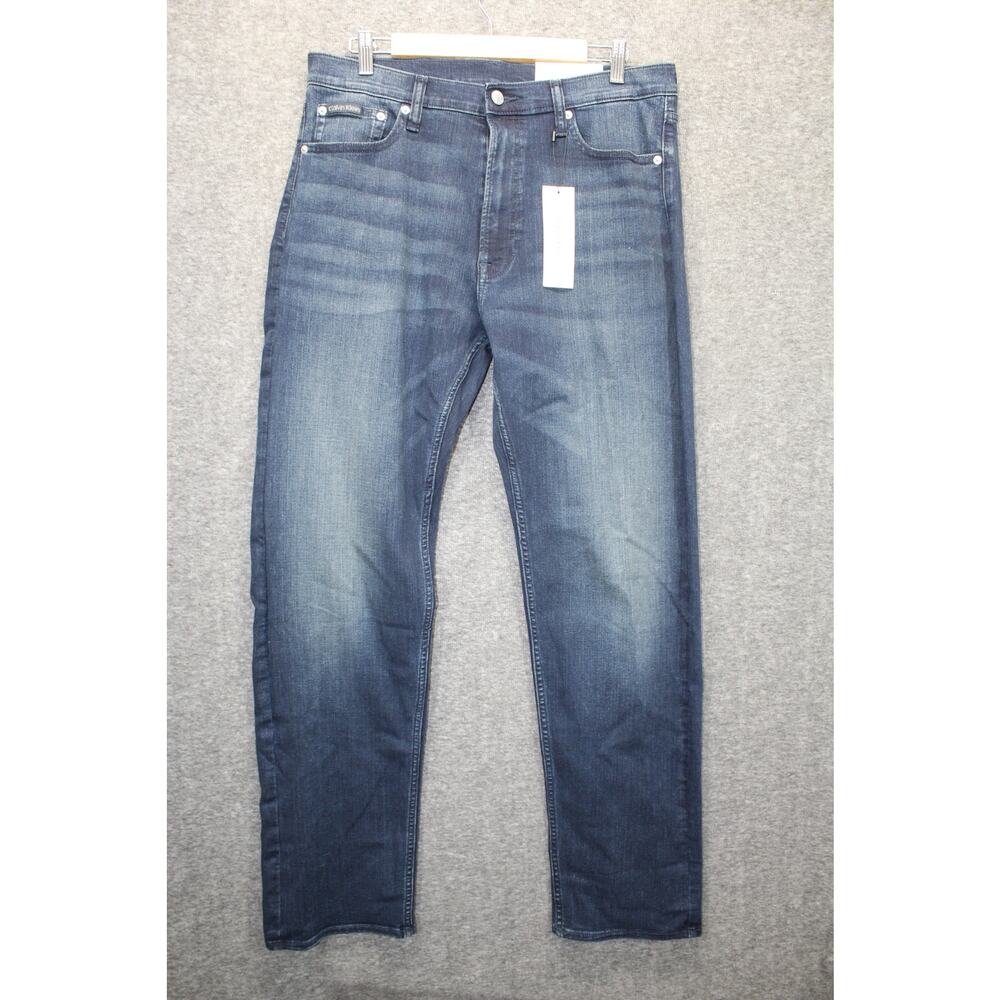 Calvin Klein Mens Jeans Standard Straight Dark Wash Blue 34x32